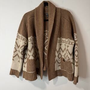 Toad & Co Women's Nitsa Shawl Cardi Sweater Brown Tan Medium Wool Blend